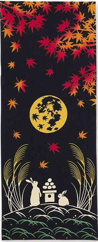 Kenema  -  50262  Koyou no Meigetsu   紅葉の名月  ( Autumn leaves and harvest moon)   (The dyed Tenugui)