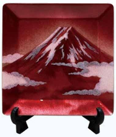 Saikosha - #103-16 Red fuji (Cloisonné ware ornamental plate) 12.00 cm - Free Shipping