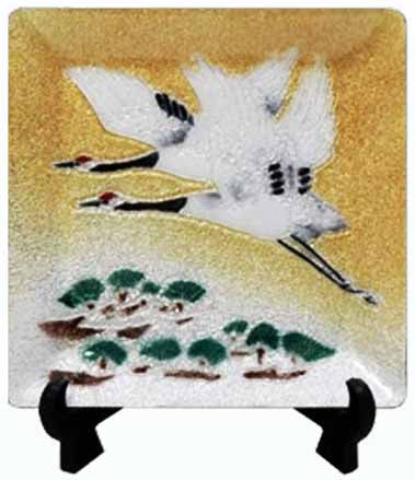Saikosha - #103-14 Crane and Pine (Cloisonné ware ornamental plate) 12.00 cm - Free Shipping