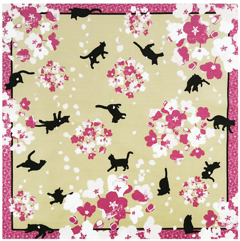 Yu-Soku - Sakura Yuho Neko  桜遊歩(さくらゆうほ)ねこ   - Furoshiki 50 x 50 cm