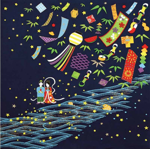 Saigiki Tango Chirimen Yusen Furoshiki 彩時記 丹後ちりめん友仙ふろしき - Tanabata 七夕 - Furoshiki (Japanese Wrapping Cloth) 68 x 68 cm