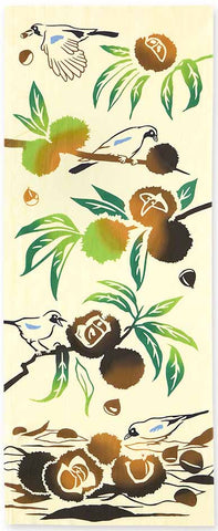 Kenema  -   50294 Chestnuts and birds 栗カケス  Japanese Tradition Cotton Towel (The dyed Tenugui)