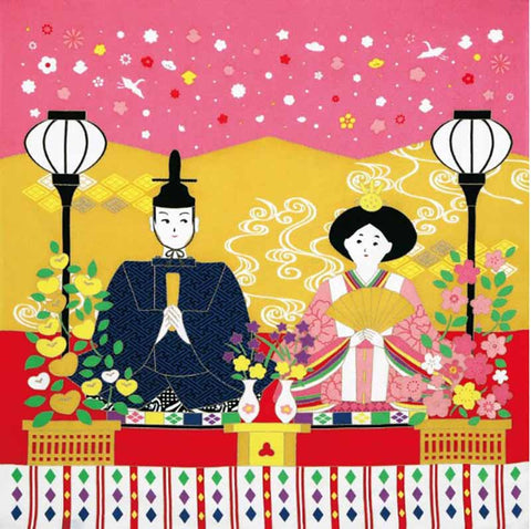 Saigiki Tango Chirimen Yusen Furoshiki 彩時記 丹後ちりめん友仙ふろしき - Hinamatsuri 雛祭リ - Furoshiki (Japanese Wrapping Cloth) 68 x 68 cm