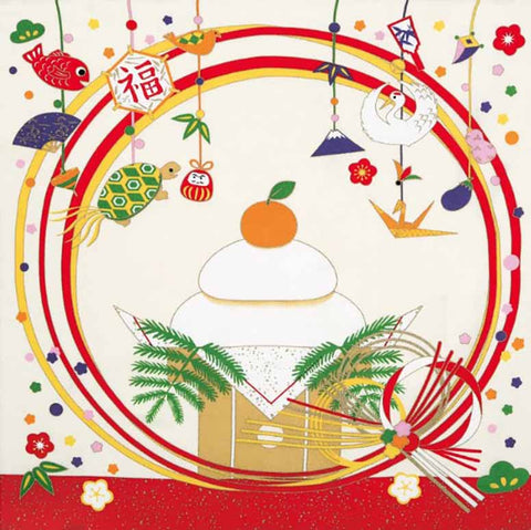 Saigiki Tango Chirimen Yusen Furoshiki 彩時記 丹後ちりめん友仙ふろしき - New Year お正月 - Furoshiki (Japanese Wrapping Cloth) 68 x 68 cm