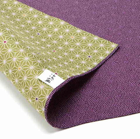 Komon - Double-Sided Dyeing - Samekomon x Asanoha さざら織両面ふろしき(鮫小紋×麻葉) (Purple x Rikyu) 紫×利休 74 x 74 cm - Furoshiki (Japanese Wrapping Cloth)