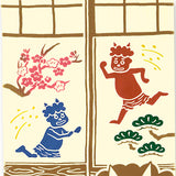Kenema  - 50278  Demons and Ehomaki  鬼と恵方巻   Japanese Tradition Cotton Towel (The dyed Tenugui)