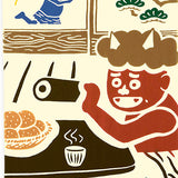 Kenema  - 50278  Demons and Ehomaki  鬼と恵方巻   Japanese Tradition Cotton Towel (The dyed Tenugui)