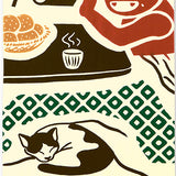 Kenema  - 50278  Demons and Ehomaki  鬼と恵方巻   Japanese Tradition Cotton Towel (The dyed Tenugui)