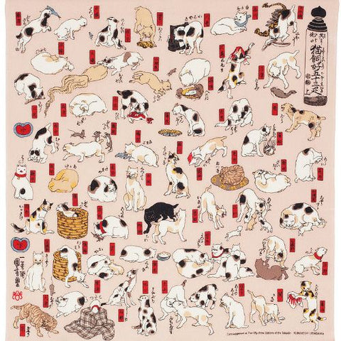 Ukiyoe Chirimen Yuzen - Utagawa Kuniyoshi - Myaukaikougo Jyusanbiki (猫飼好五十三疋) - Furoshiki 68 x 68 cm