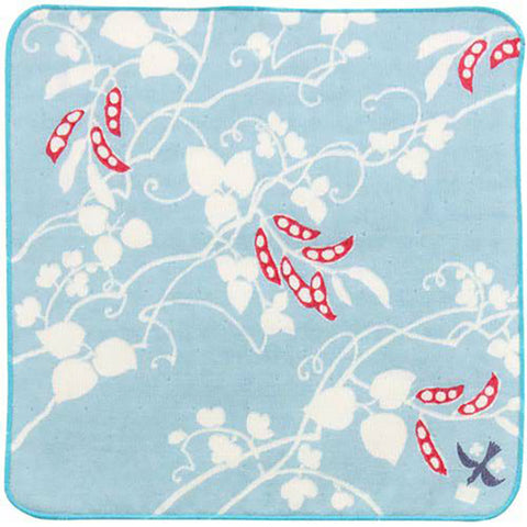Takehisa Yumeji - Beans Light Blue - Gauze Towel (Handkerchief)  ガーゼタオルハンカチ まめ ミズイロ   25 x 25 cm