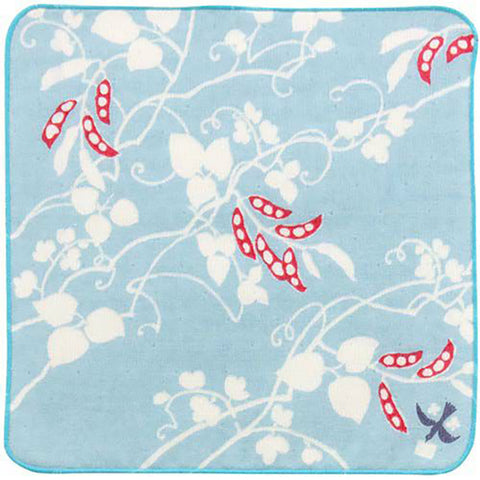 Takehisa Yumeji - Beans Light Blue - Gauze Towel (Handkerchief) ガーゼタオルハンカチ まめ ミズイロ 25 x 25 cm