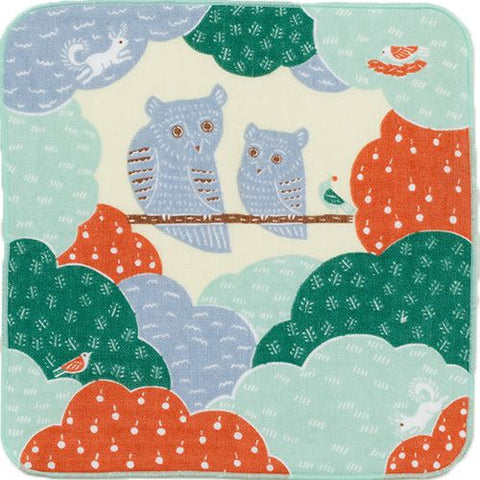 Kata Kata soft towel 100% cotton - Owl green フクロウ グリーン 70020-110 25 x 25 cm
