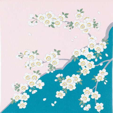 Koetsu Chirimen Yuzen - Sakura  70 光悦ちりめん友禅 桜 グリーン  10086-205  - Furoshiki  70 x 70 cm