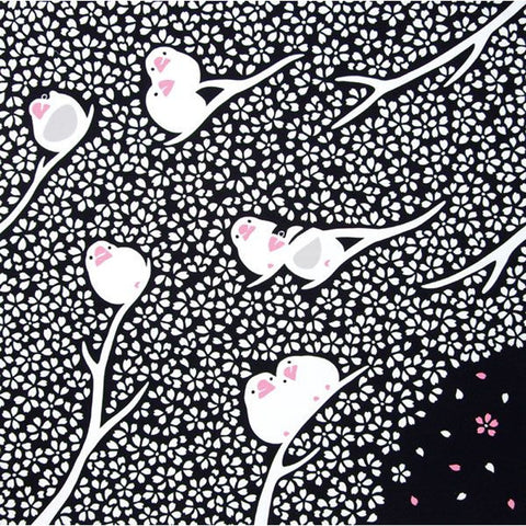 Kenema- Sakura Buncho (Cherry Blossoms Java Sparrow) 桜文鳥  66474 - Furoshiki  90X90cm