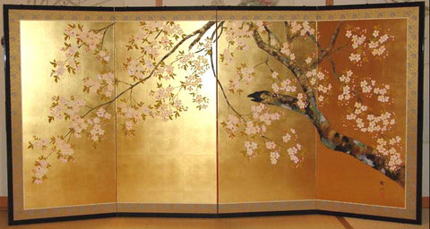 Tominaga Jyuho - Japanese Traditional Hand Paint Byobu (Gold Leaf Folding Screen) - X135 - Free Shipping