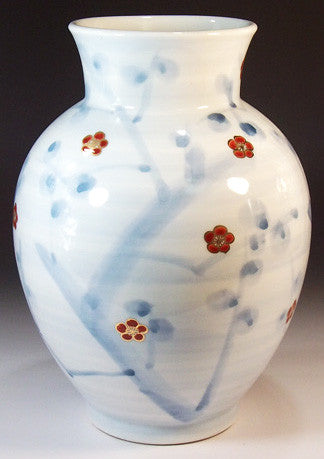 Fujii Kinsai Arita Japan - Somenishiki Kinsai Plum Vase 24.50 cm - Free Shipping