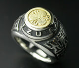 Saito - Kamon (Family Crest Emblem) (18Kt Gold) with Sun Tzu Silver Ring Silver 925