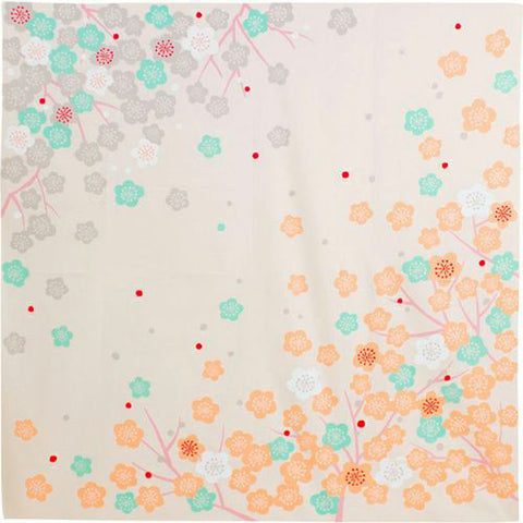Himemusubi - Ume  (plum)  梅   light orange/mint - Furoshiki   100 x 100 cm