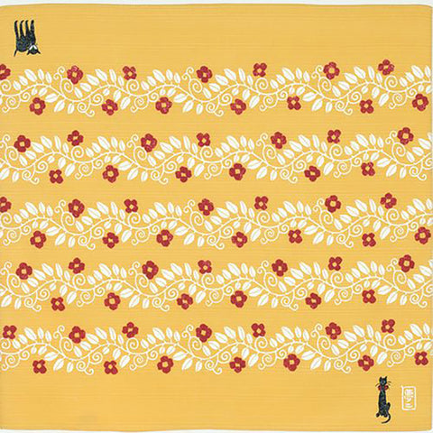 Takehisa Yumeji - Cat & Flower Yamabuki ネコ ヤマブキ 21180-549 - Furoshiki 48 x 48 cm
