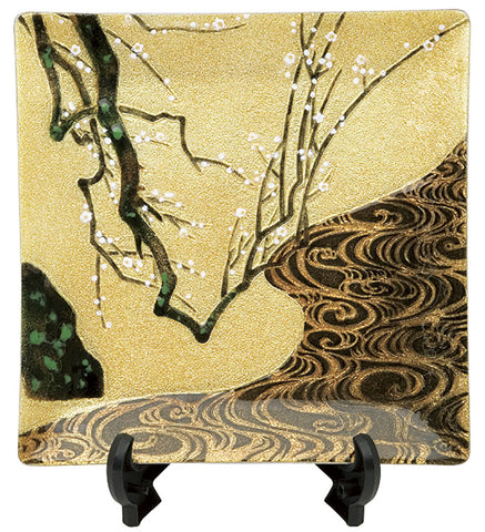 Saikosha - #102-10 Ogata Korin White Plum (Cloisonné ware ornamental plate) 18.00 cm - Free Shipping