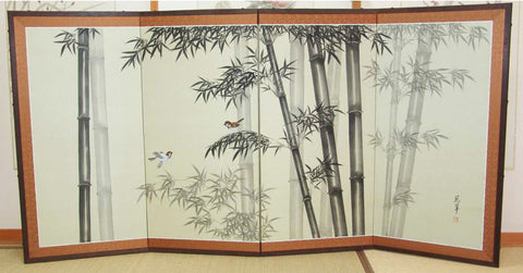 Japanese Traditional Hand Paint Byobu (Silk Folding Screen) - T 5 - Free Shipping