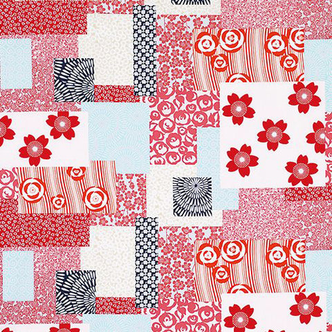 Hare tsutsumi - Hanazukushi Red Furoshiki 晴れ着つつみ 花づくし アカ  22008-404  (Japanese Wrapping Cloth)  145 x 145 cm