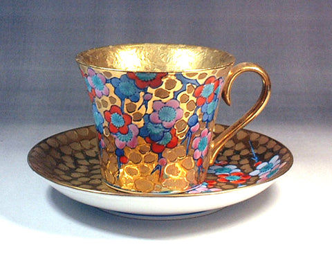 Fujii Kinsai Arita Japan - Somenishiki Golden Plum Cup & Saucer - Free Shipping