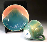 Fujii Kinsai Arita Japan - Ryokusaiyu Kinsai Mt. Fuji & Crain Cup & Saucer - Free shipping