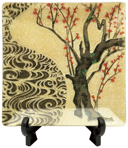 Saikosha - #002-11  Ogata Korin Red Plum (Cloisonné ware ornamental plate) 18.00 cm - Free Shipping
