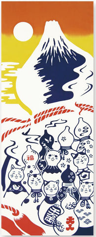 Kenema - Hyotanneko to fujisan (瓢箪猫と富士山) (The dyed Tenugui)- Japanese traditional Tenugui