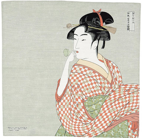 Sumidagawa - Kitagawa Utamaro- Woman blow Vidro (ビードロを吹く女) - Furoshiki 48 x 48 cm