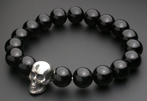 Saito - Skull (Silver 925) w/Bonji with Onyx Rosary