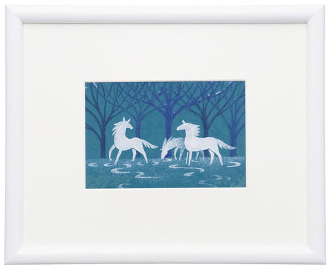 Saikosha - #011-03  White Horse  (Framed Cloisonné ware) - Free Shipping
