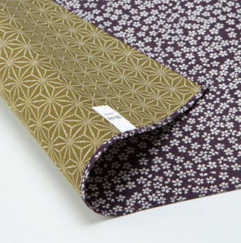 Komon - Double-Sided Dyeing - Kozakura x Asanoha (Purple x Rikyu) 紫×利休 105 x 105 cm - Furoshiki (Japanese Wrapping Cloth)