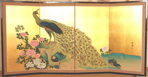 Tominaga Jyuho - Japanese Traditional Hand Paint Byobu (Gold Leaf Folding Screen) - X139 - Free Shipping