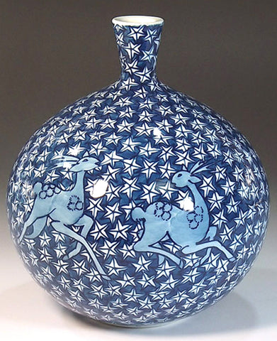 Fujii Kinsai Arita Japan - Sometsuke Koyo Jika Yuzu Vase - Free Shipping