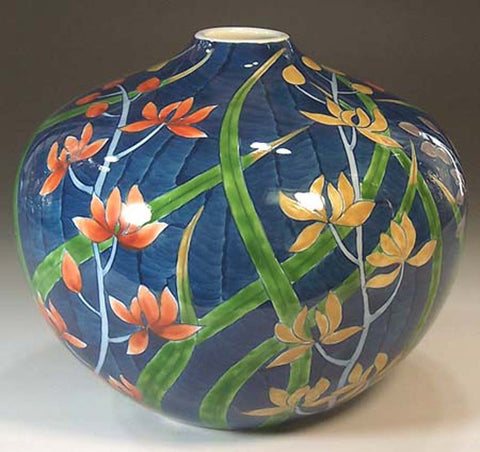 Fujii Kinsai Arita Japan - Somenishiki Orchid Vase 14.50 cm - Free Shipping