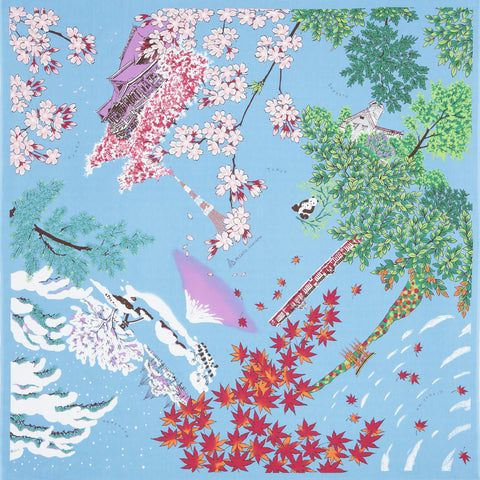 Asayama Misato - Nihon no shiki (Japan's four seasons)   112 x 112 cm  Furoshiki (Japanese Wrapping Cloth)