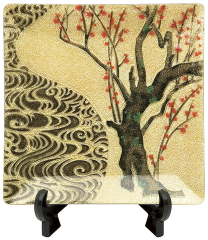 Saikosha - #102-13 Ogata Korin Red Plum (Cloisonné ware ornamental plate) 12.00 cm - Free Shipping