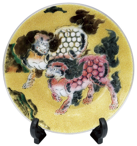 Saikosha - #002-02 Kano Eitoku Karajishi-Zu  (Cloisonné ware ornamental plate) 24.00 cm - Free Shipping
