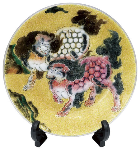 Saikosha - #102-02 Kano Eitoku Karajishi-Zu (Cloisonné ware ornamental plate) 24.00 cm - Free Shipping