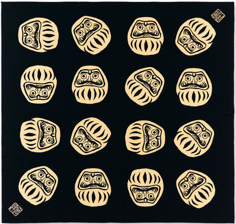 Kenema - Nanakorobi Yaoki (Always rising after a fall) Black 七転八起 黒 M399-66694 - Furoshiki 90X90cm