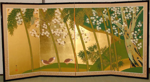 Tominaga Jyuho - Japanese Traditional Hand Paint Byobu (Gold Leaf Folding Screen) - X124 - Free Shipping