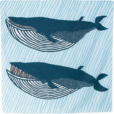 Kata Kata - Water repellent finish - Fin whale アクアドロップ ナガスクジラ ブルー(撥水加工) - Furoshiki 100 x 100 cm
