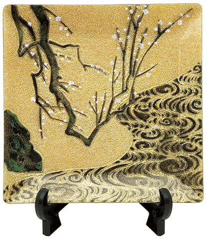 Saikosha - #002-12  Ogata Korin White Plum (Cloisonné ware ornamental plate) 12.00 cm - Free Shipping