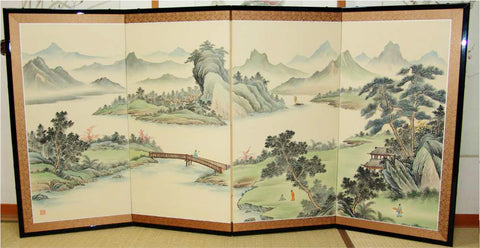 Japanese Traditional Hand Paint Byobu (Silk Folding Screen) - T 27 - Free Shipping