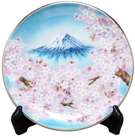 Saikosha - #106-01 Mt. Fuji & Sakura (Cloisonné ware ornamental plate) 30.00 cm - Free Shipping