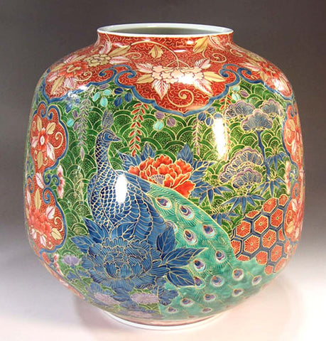 Fujii Kinsai Arita Japan - Somenishiki  Kinsai Flower & Birds vase 30.50 cm - Free Shipping