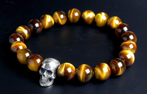 Saito - Skull (Silver 925) w/Bonji with Tiger Eye Rosary