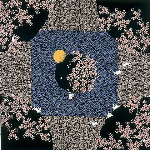 Yu-Soku - Yozakura Usagi Black   夜桜うさぎ  - Furoshiki 50 x 50 cm